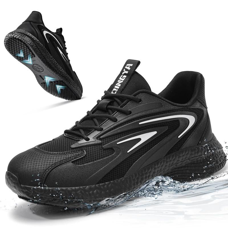 GUYISA Non Slip Work Shoes for Men Waterproof Food Service Sneakers Lightweight Chef Shoes Work Safety Footwear Zapatos Para Hombre De Trabajo Black Walking Durable Steel Toe Steel Toe Shoes