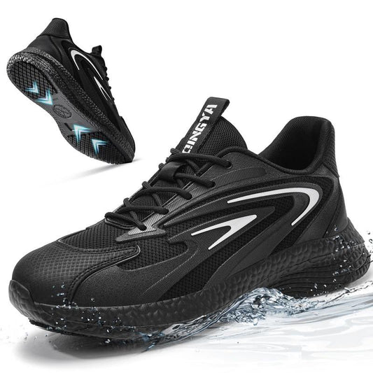 GUYISA Non Slip Work Shoes for Men Waterproof Food Service Sneakers Lightweight Chef Shoes Work Safety Footwear Zapatos Para Hombre De Trabajo Black Walking Durable Steel Toe Steel Toe Shoes