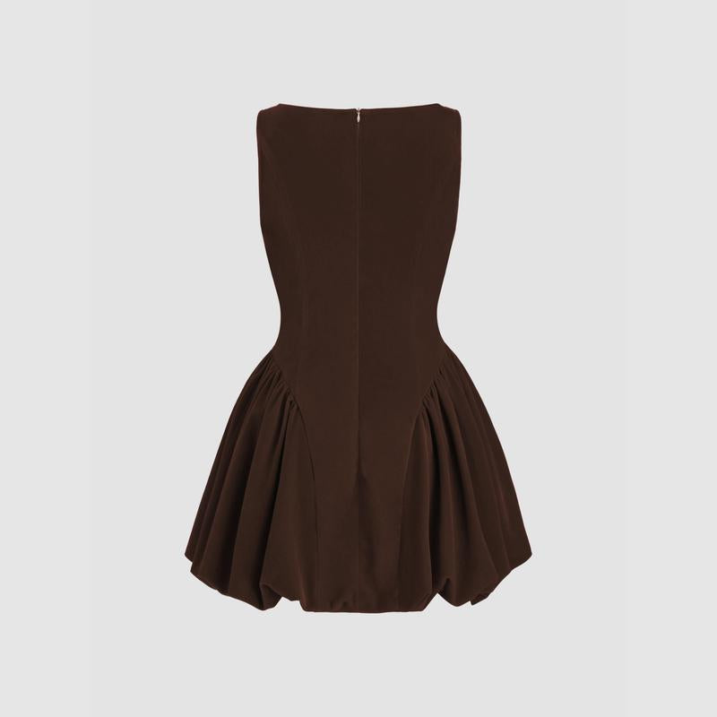 Cider [2 Colors, Size 0-26] Velvet Boat Neck Ruffle Bubble Hem Mini Dress