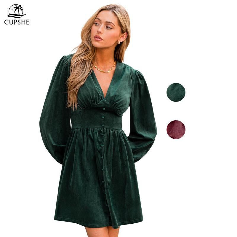 CUPSHE Blackfriday Twilight Grove Green Mini Fall Dress for Christmas Women 